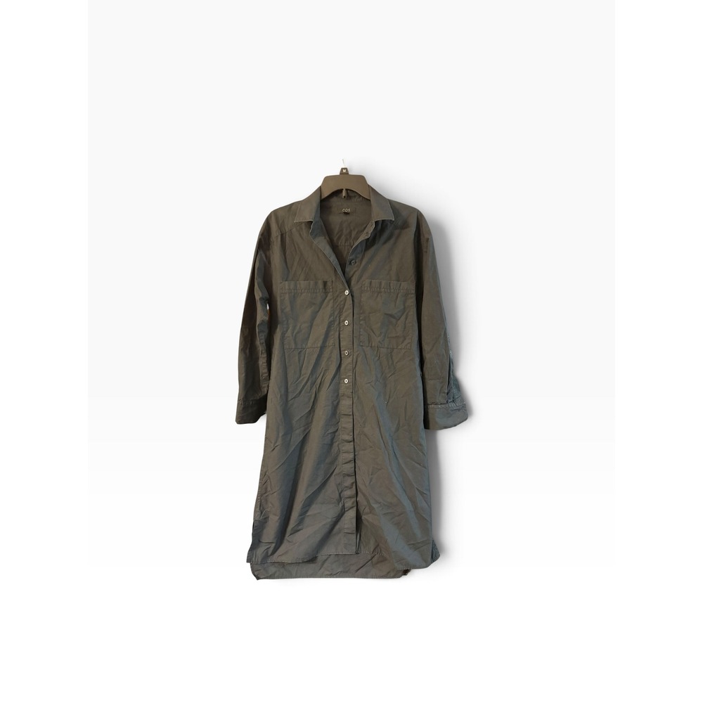 COS Womens Long Sleeve Button Down Shirt Dress Grey Black Poplin Size 2